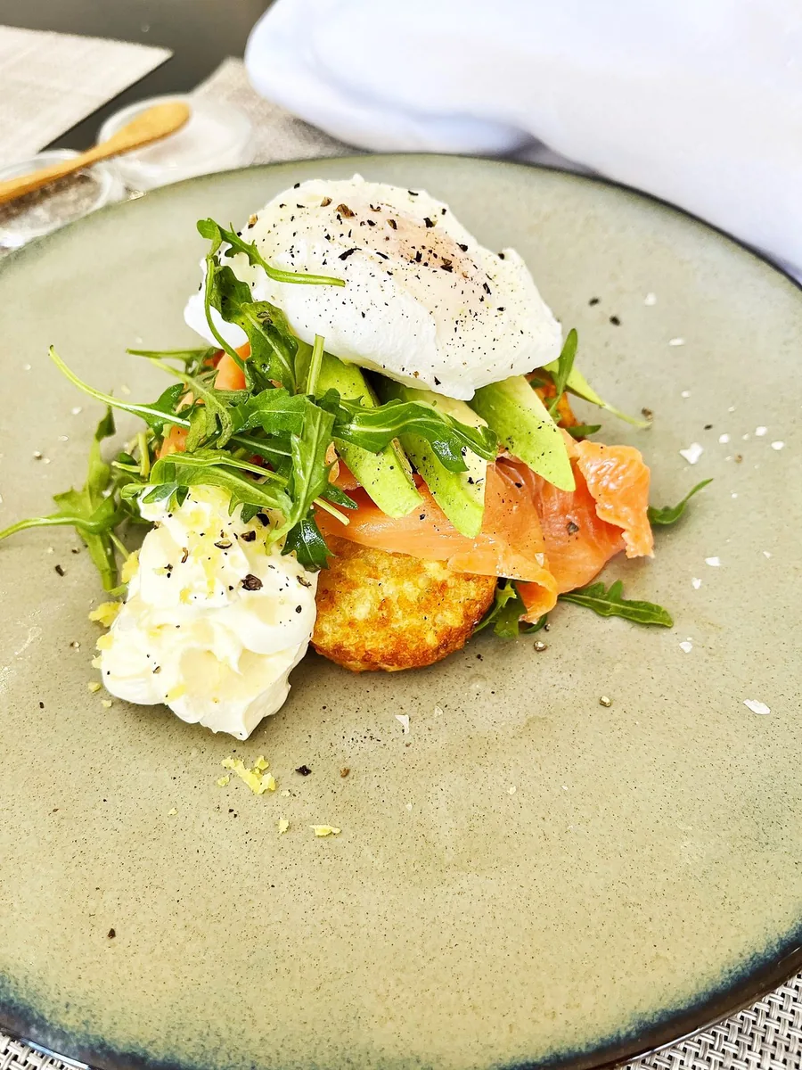 Poached egg, salmon and avocado breakfast