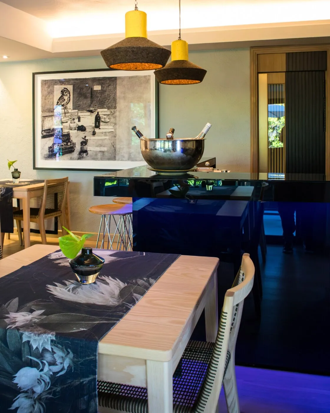 The dining room, set for breakfast